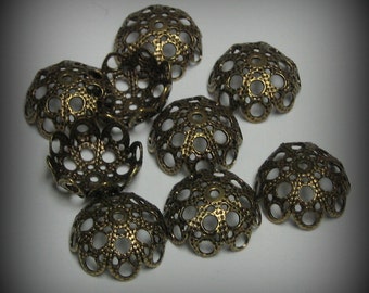 6 Fancy Filigree Large 14mm Oxidized Bead Caps (bcb19vjss22)