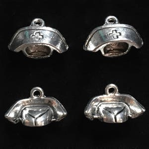 4 Silver Pewter Nurses Hat Charms, Nurse Charms, Medical Charms qb124 image 1