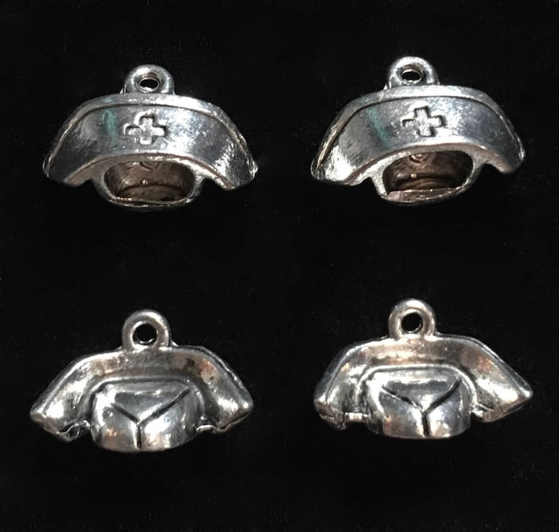 4 Silver Pewter Nurses Hat Charms, Nurse Charms, Medical Charms qb124 image 1