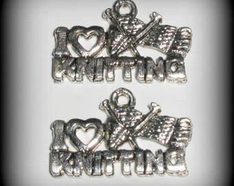 4 I Love Knitting Charms, Knitters Silver Pewter Charms (wuc743s)