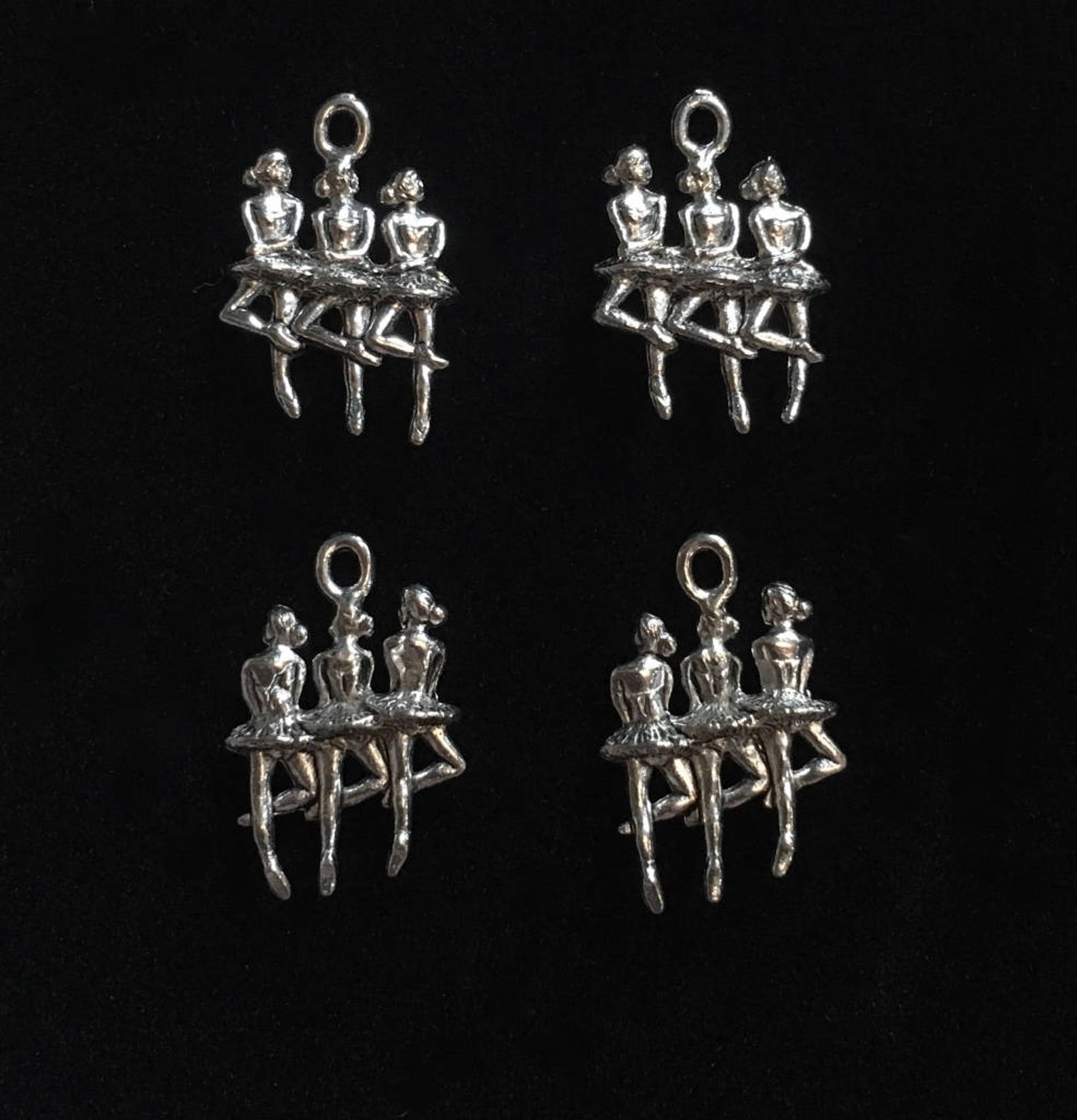 4 silver pewter ballerinas charms, trio of ballerina charms, ballet charms (qb103) - new charm