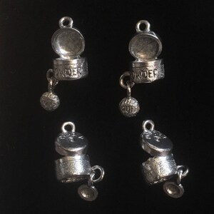 4 Silver Pewter Face Powder Charms, Makeup Charms, Cosmetics Charms  (qb149)