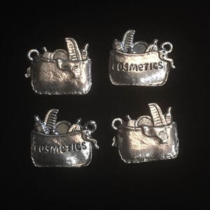 4 Silver Pewter Cosmetic Bag Charms, Makeup Charms, Cosmetics Case Charms qb155 image 1
