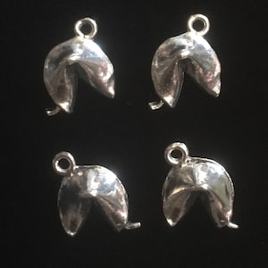4 Silver Pewter Fortune Cookie Charms, Chinese Food Charms, Food Charms  (qb148)