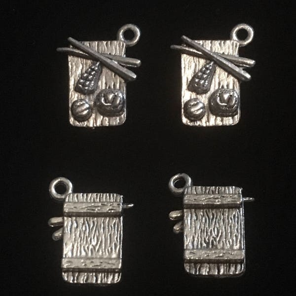 4 Silver Pewter Sushi Platter Charms, Chinese Food Charms, Food Charms, Sushi Charms, Chopsticks Charm  (qb147)