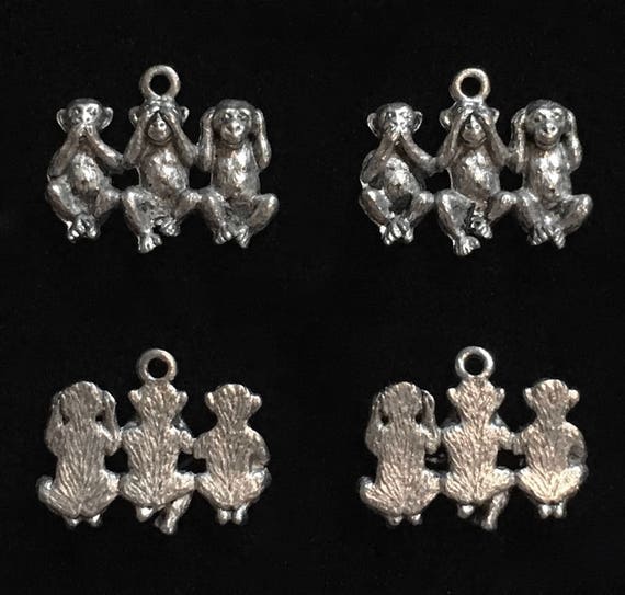 4 Silver Pewter Monkey Charms (qb105) - New Charm - Etsy