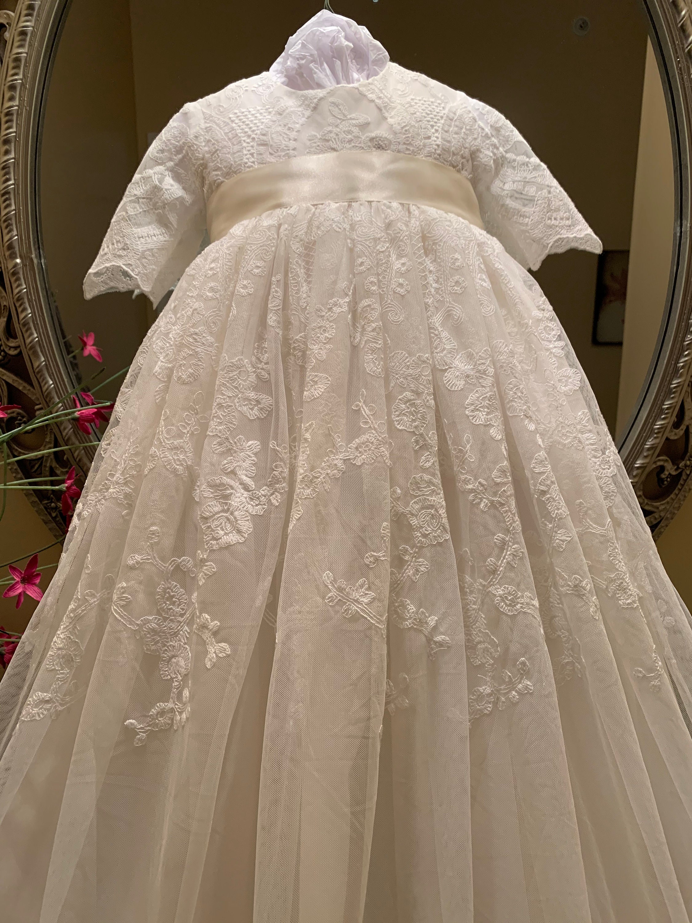 Christening - Josephina Ivory Silk & Sequined Full Lace Gown