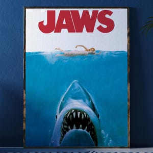 Jaws 1975 Movie Poster | Movie Canvas Poster| Wall Art | Home Decor | Movies Poster | Films Poster