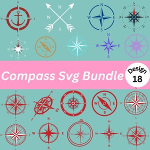 Rose des vents Svg | Boussole nautique Svg | Scène Svg| Boussole Clipart PNG | Beau lot de boussoles pour routes panoramiques | Lot Compas de camping PNG