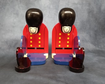 Pair of Children&#39;s Library Bookends, Nutcracker Soldier Wooden Bookends, Queen&#39;s guard Book ends