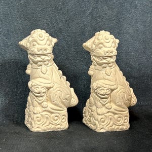 Plaster Fu Dog Figures, White and unpainted