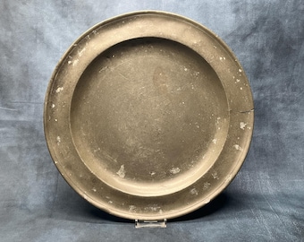 18th Century Stamped Pewter Charger 34.5cm Diameter, Antique Pewter Plate