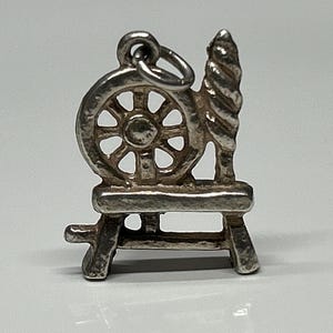 Pingente vintage de prata esterlina, pingente de pulseira de prata, pingente de roda giratória