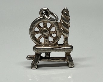 Vintage Sterling Silver Charm, Silver Charm Bracelet Charm, Spinning Wheel Charm