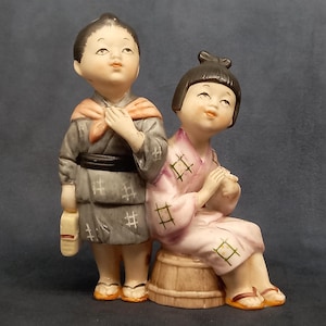 Children Figurines, Vintage Chinese Porcelain Figurine, Bisque Porcelain