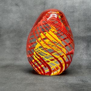 Glass Swirl Pattern Paperweight, Vintage Paper weight 8.5cm - Red and Yellow