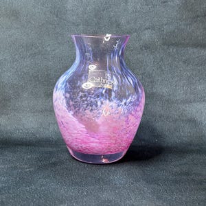 Caithness Purple Glass Vase, White Spotty Pattern  - 9.3cm