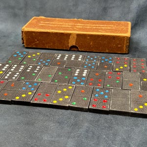 Vintage Ebony Wooden Dominoes in box - Games / Toys