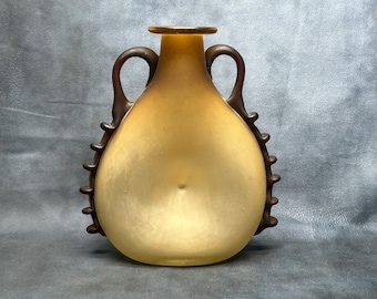 Hand Blown Art Deco Satin Glass Vase, Art Glass - Beige and Brown Misted 19.7cm, Decanter Style c1920’s/30’s