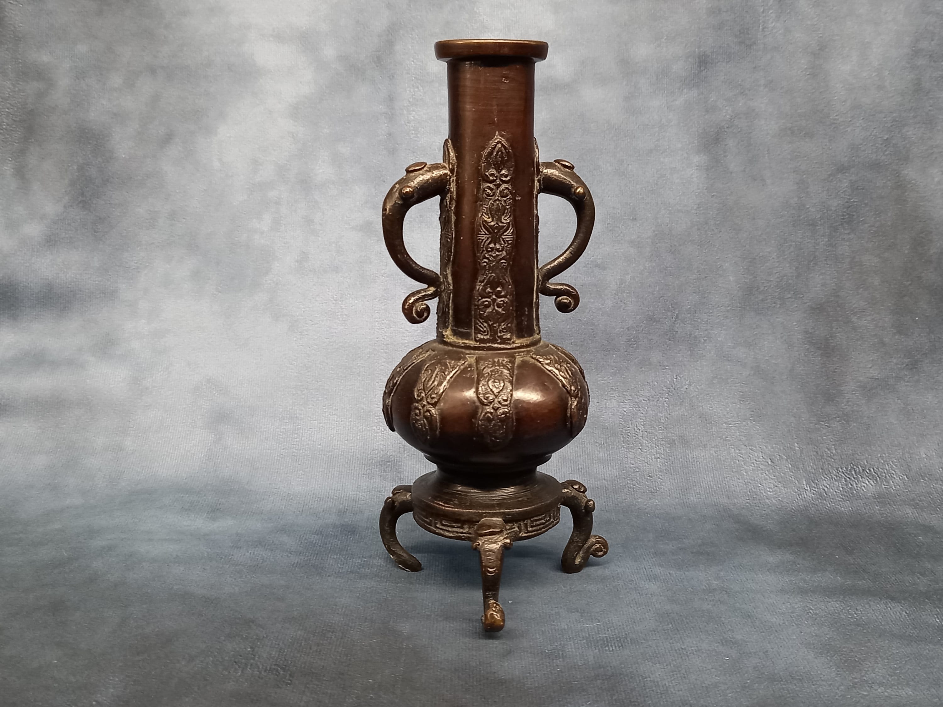 古銅 蟷螂双耳銅花瓶 14cm 紫斑銅 Chinese bronze vase - Etsy 日本