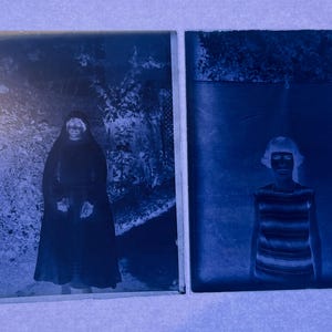 Pair of Glass Negative Picture Slides, c1920’s Mixed Subject, Antique Glass Lantern Slides