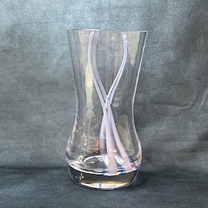 Caithness Swirl Patterned Glass Vase, Blue and Pink Striped - 17.8cm