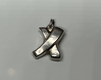 Vintage Sterling Silver Puff Charm, Silver Charm Bracelet Charm, X Cross Charm