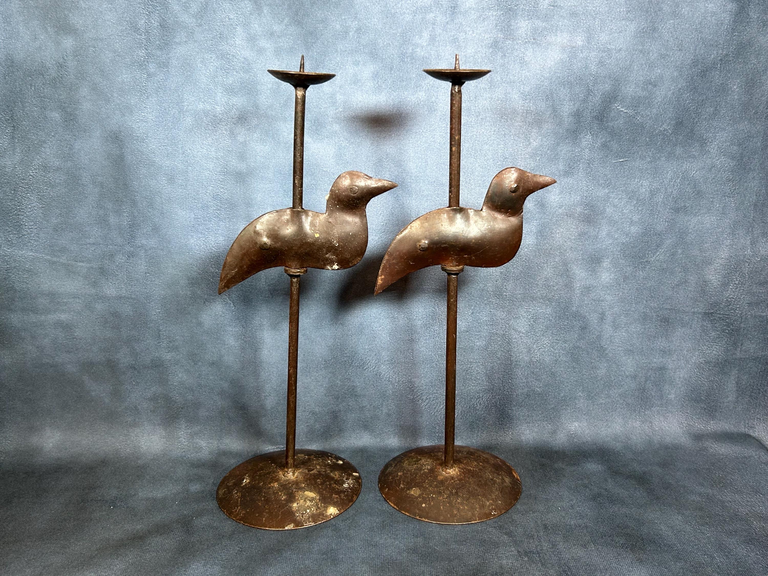 Pair of Bronze Bird Candle Stick Holders - 27.8cm
