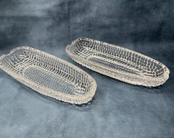 Pair of Glass Corn on the Cob Dishes, Glass Dishes