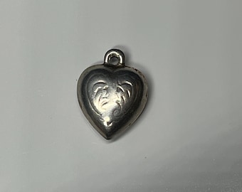 Vintage Sterling Silver Puff Charm, Silver Charm Bracelet Charm, Heart Charm