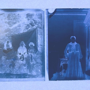 Pair of Glass Negative Picture Slides, c1920’s Mixed Subject, Antique Glass Lantern Slides