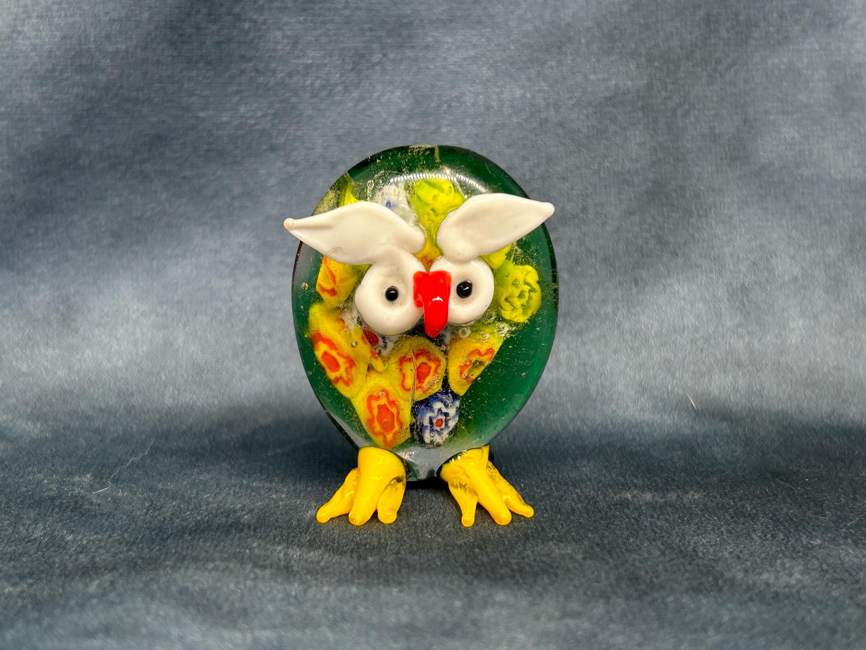 Milliferri Glass Owl Figurine, Vintage Glass Animals