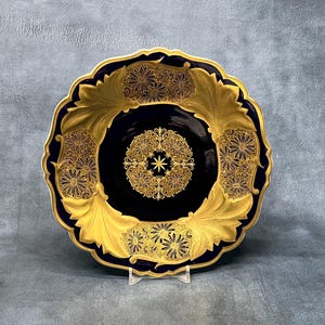 WEIMAR porselein kobaltblauw bladgoud verzamelobject Duits porselein gemaakt in Duitsland