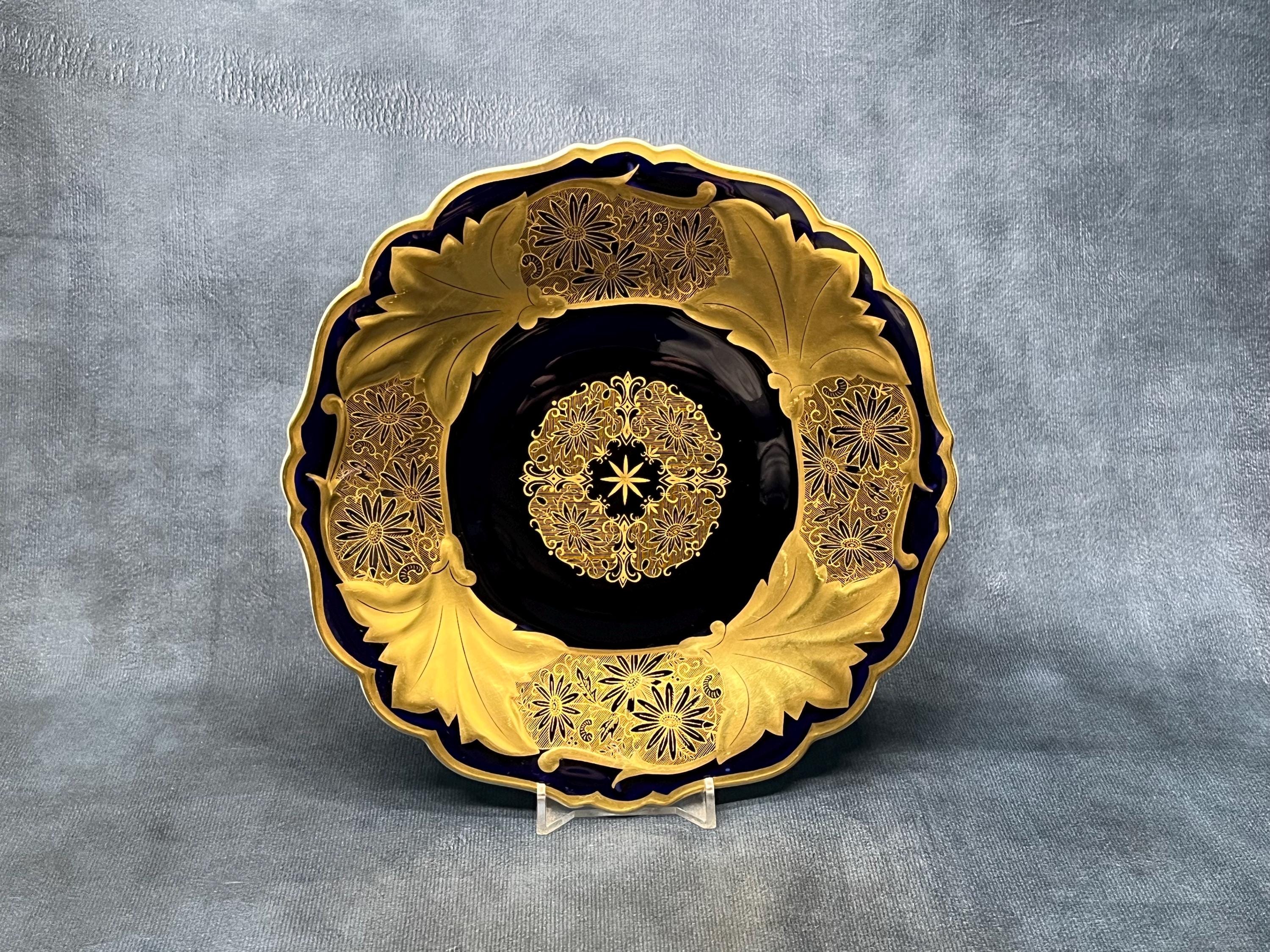 ワイマール　WEIMAR 金彩コバルトブルー フラワー　プレート4枚セット ワイマール WEIMAR 金彩コバルトブルー フラワー プレート4枚