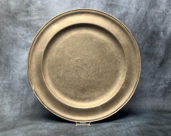 18th Century Stamped Pewter Charger 38.8cm Diameter, Antique Pewter Plate