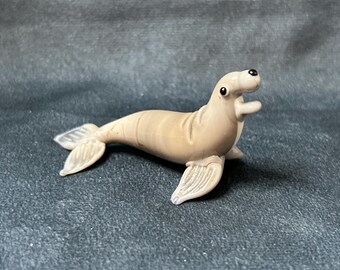 Grey Glass Seal Figurine, Vintage Glass Animals