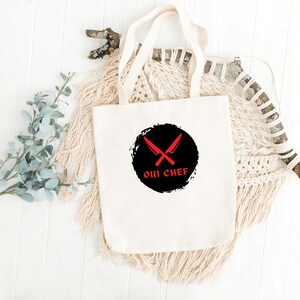 Oui Chef - Bolsa de mano premium, cita de cocina francesa, perfecto para comprar comestibles, regalo para entusiastas culinarios, bolso para amantes de la cocina