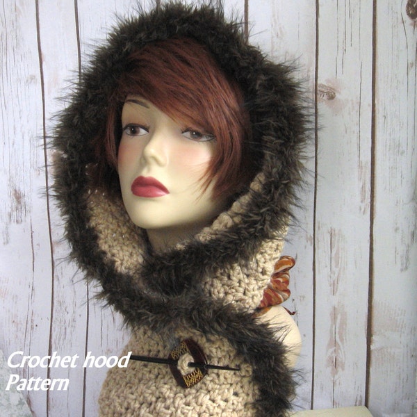 Womens Crochet Hood Pattern With Faux Fur Trim PDF Instant Download Easy To Make