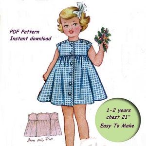 Vintage Girls Dress Pattern With Ric Rack Trim Instant Download circa 1950s Toddlers Size 1-2 Years