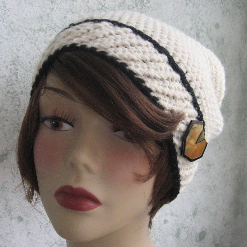 Instant Download Womens Crochet Slouch Hat Pattern With Contrasting Band Trim Very Easy To Make image 4