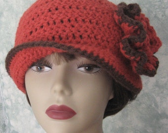 Womens Crochet Hat Pattern With Double Flower Trim Easy To Make Instant Download