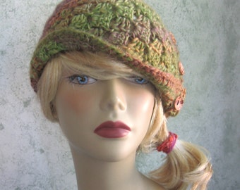 Crochet Pattern Womens Hat With Side Button Trim Instant Download  Teen -Adult Multi-Sized Pattern