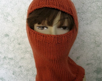 Hand Knit Ski Mask Balaclava Fits Men Or Women Flame Colored Wool Blend Yarns Easy Care Ready To Ship Sizes 21- 23.5 Inch