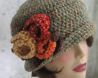 Crochet Pattern Womens Flapper Hat Downton Abbey Style With Large Flower Trim  Instant download