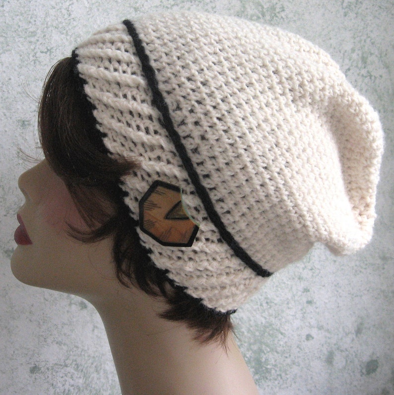 Instant Download Womens Crochet Slouch Hat Pattern With Contrasting Band Trim Very Easy To Make image 5