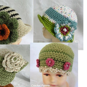 4 Crochet Baby Hat Patterns Brimmed With Flower Trim Instant Download Multi-Sized May Sell Finished