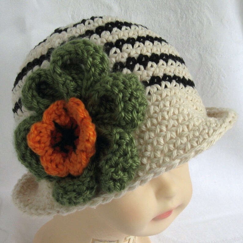 Baby Girls Crochet Hat Pattern Striped with Large Flower Trim Instant Download Multi-Sized Pattern image 3