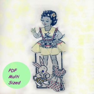 Vintage Girls Dress Pattern Pinafore With Bunny Embroidery Applique circa 1940s  PDF Toddlers Multi Sized 2, 4 or 6