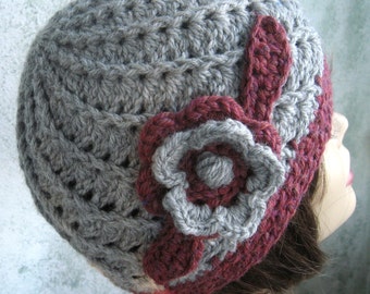 Womens Crochet Hat Pattern Spiral Rib With Double Flower Trim Instant Download
