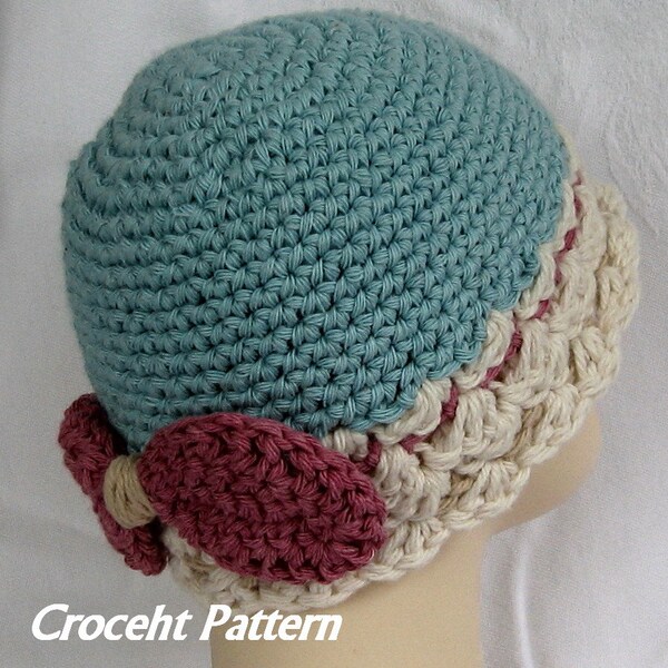 Baby Girls Crochet Hat Pattern With Bow Trim Instant Download Multi-Size